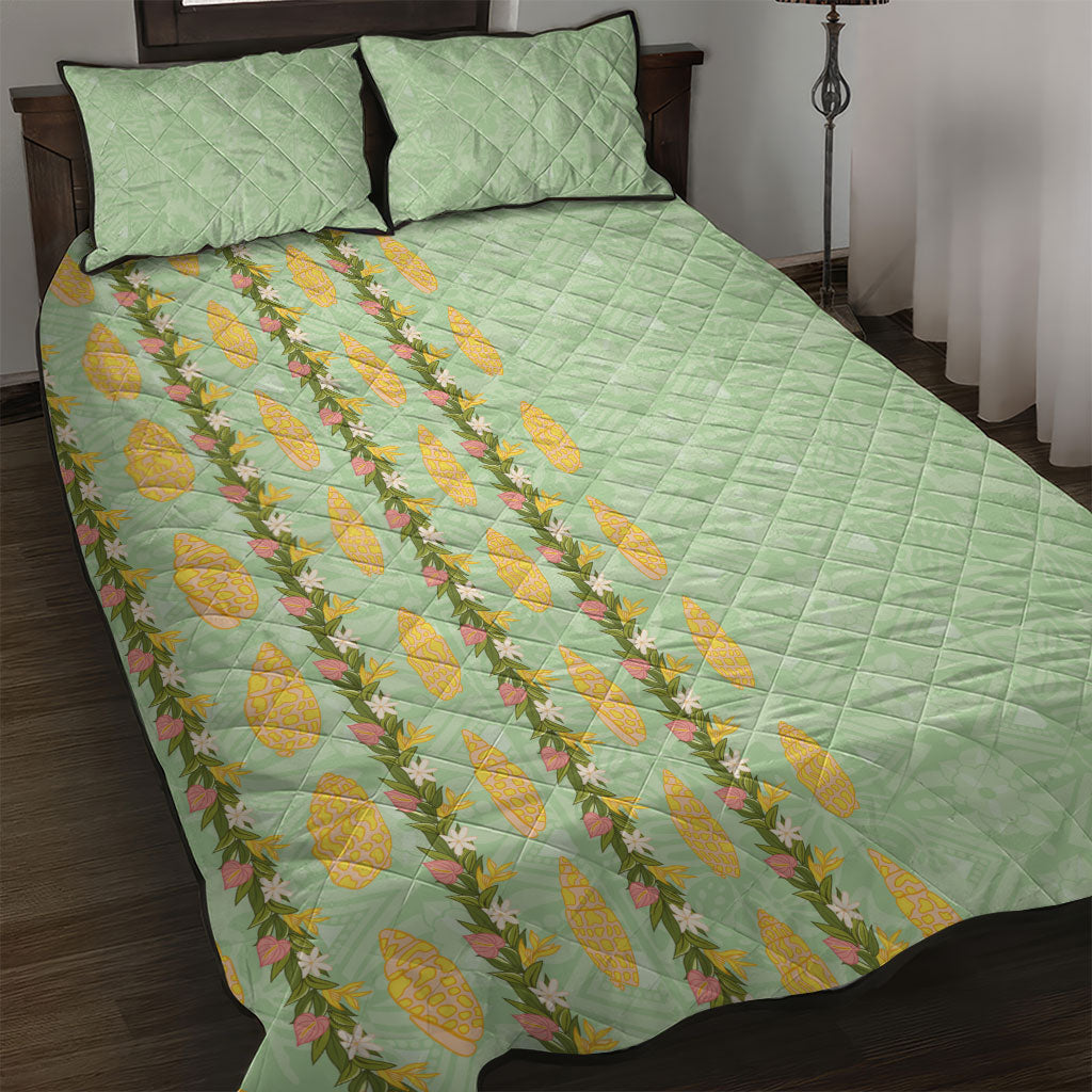 Hawaii Shell Tiare Anthurium Heliconia Lei Quilt Bed Set With Tapa Pattern Baby Green