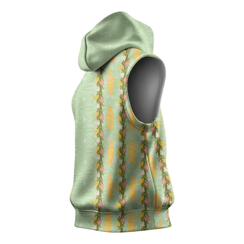 Hawaii Shell Tiare Anthurium Heliconia Lei Sleeveless Hoodie With Tapa Pattern Baby Green