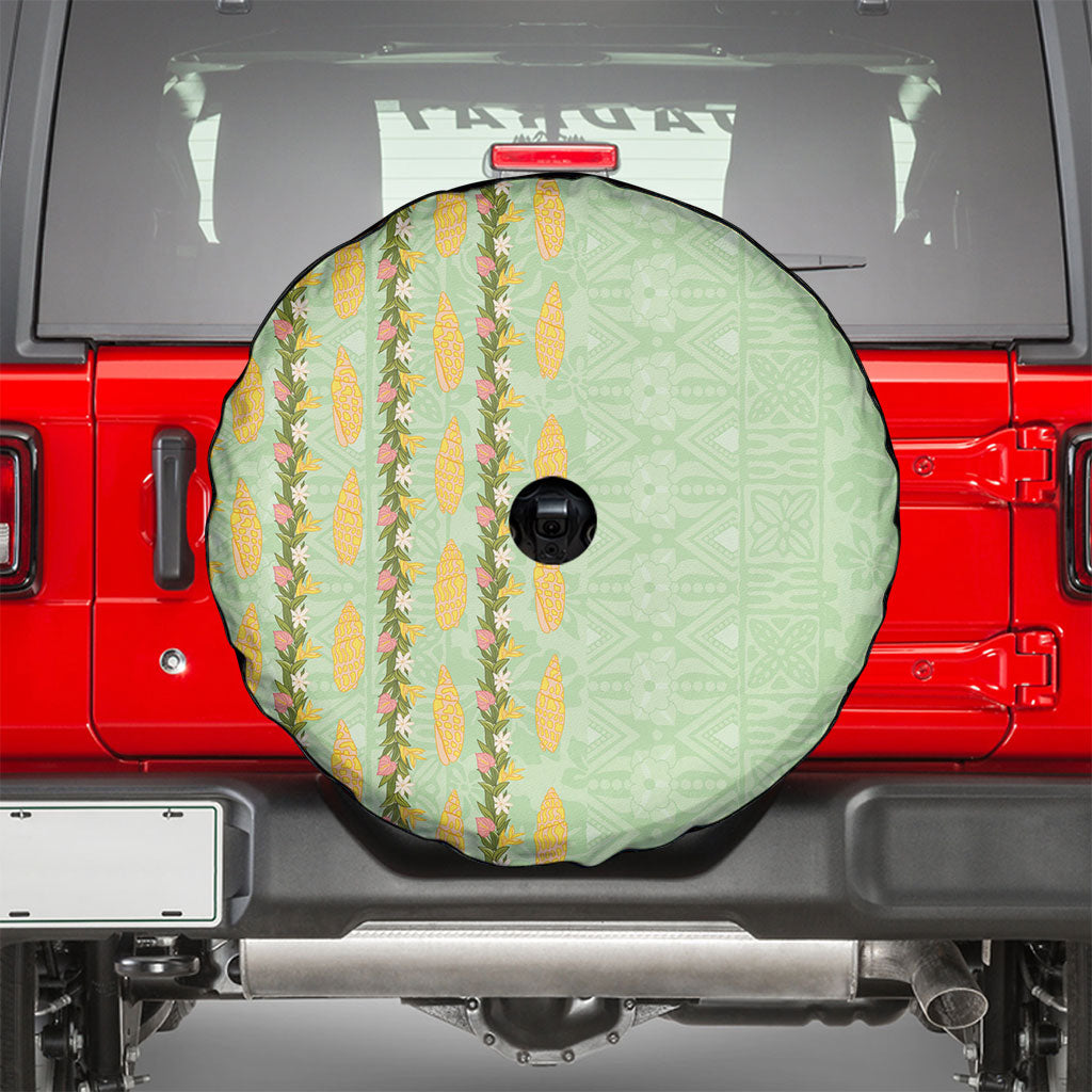 Hawaii Shell Tiare Anthurium Heliconia Lei Spare Tire Cover With Tapa Pattern Baby Green