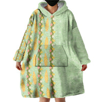 Hawaii Shell Tiare Anthurium Heliconia Lei Wearable Blanket Hoodie With Tapa Pattern Baby Green