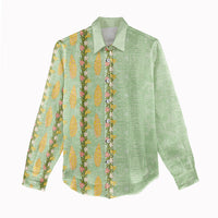 Hawaii Shell Tiare Anthurium Heliconia Lei Women Casual Shirt With Tapa Pattern Baby Green