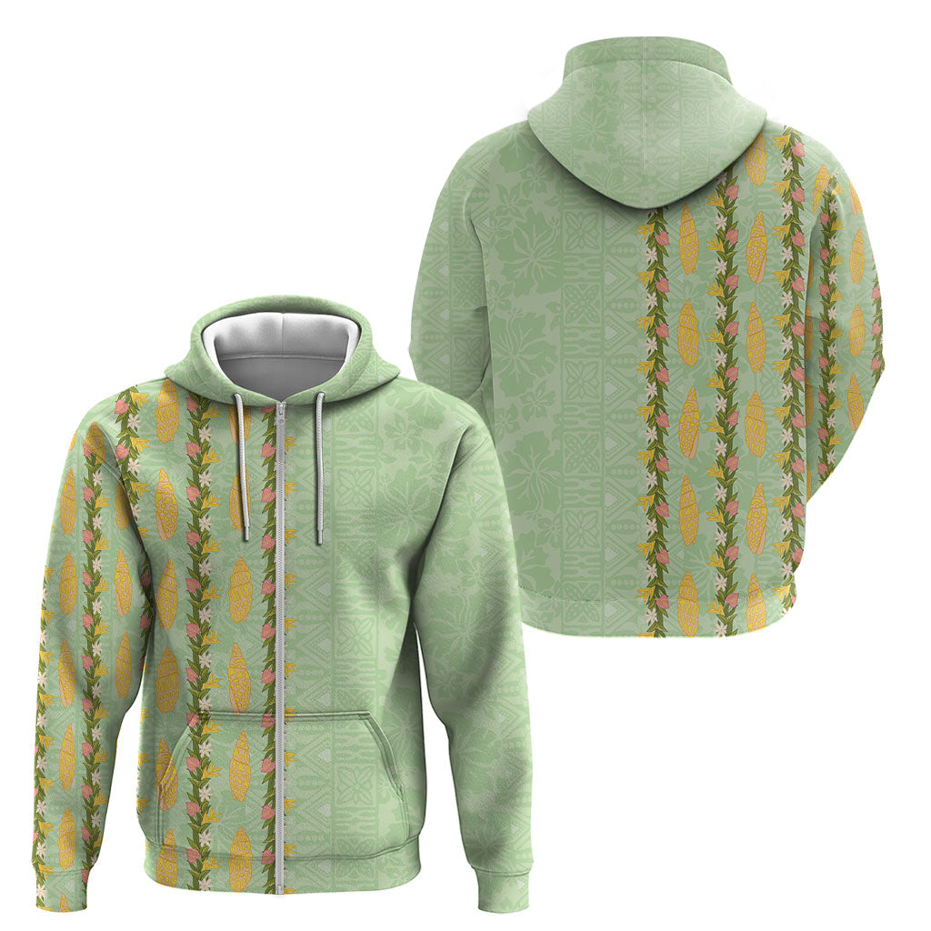 Hawaii Shell Tiare Anthurium Heliconia Lei Zip Hoodie With Tapa Pattern Baby Green