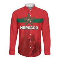 Custom Morocco Football 2026 Long Sleeve Button Shirt Atlas Lions Breathtaking Victory Red Version