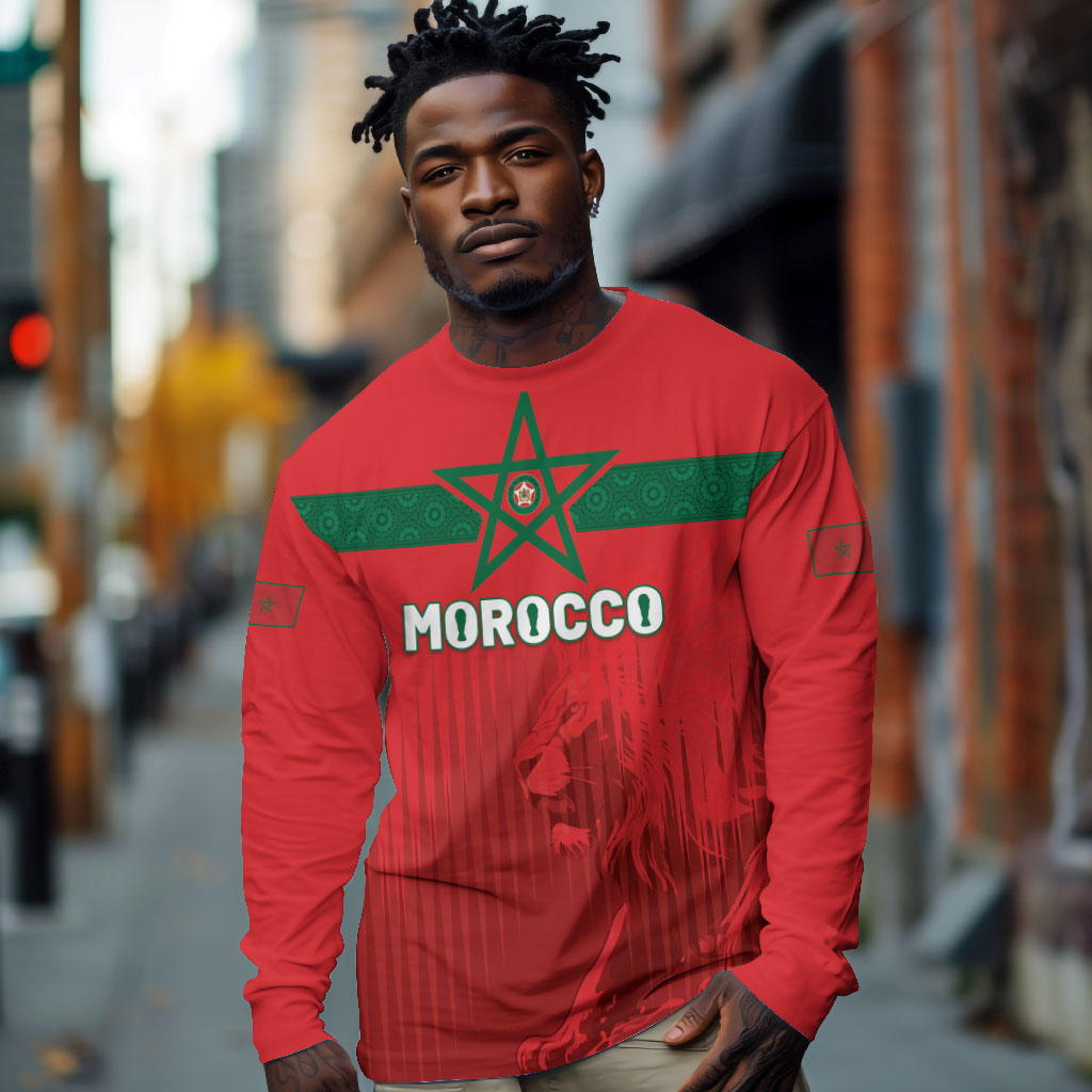 Custom Morocco Football 2026 Long Sleeve Shirt Atlas Lions Breathtaking Victory Red Version