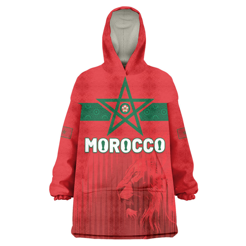 Custom Morocco Football 2026 Wearable Blanket Hoodie Atlas Lions Breathtaking Victory Red Version
