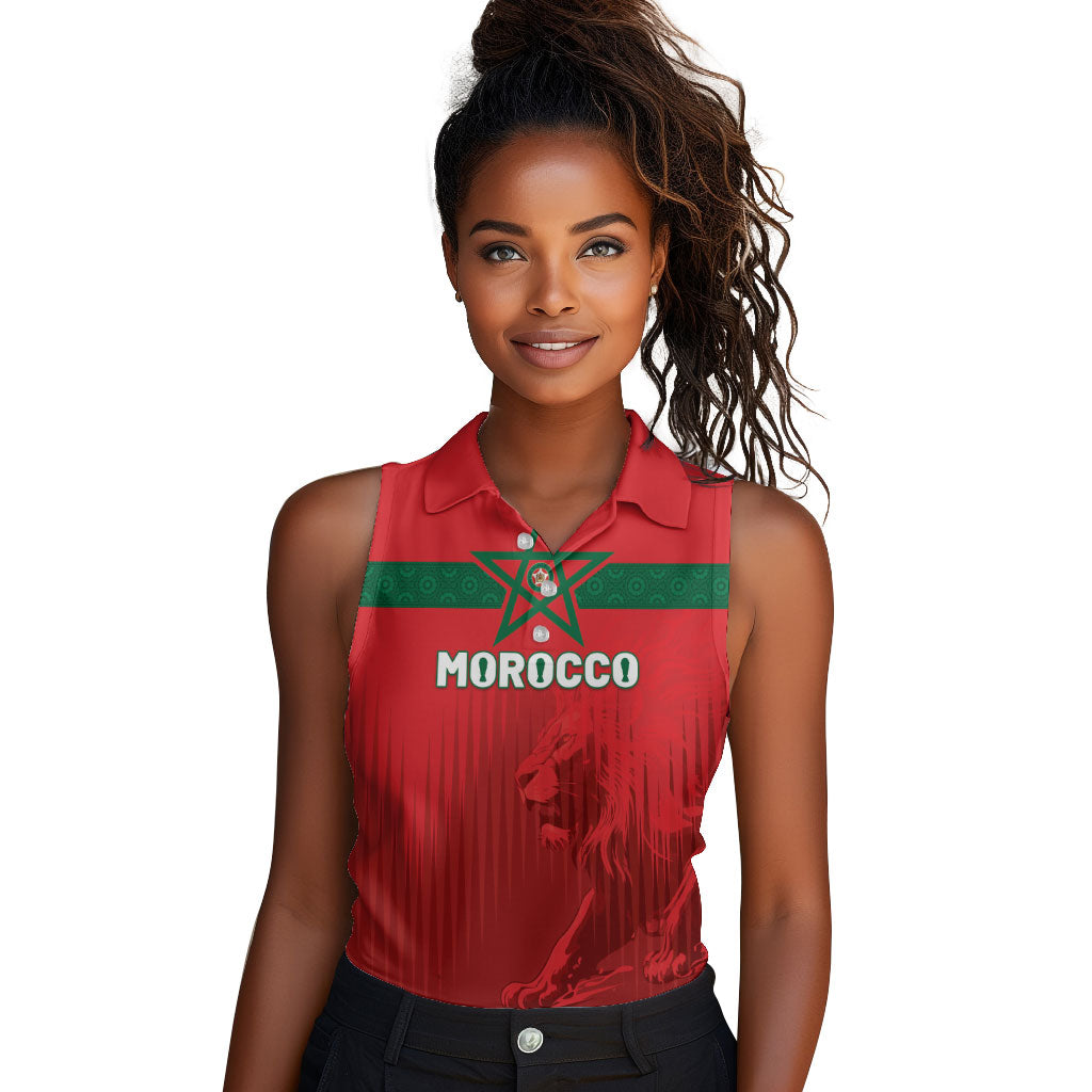 Custom Morocco Football 2026 Women Sleeveless Polo Shirt Atlas Lions Breathtaking Victory Red Version