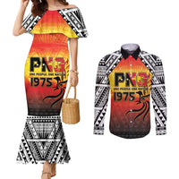 Papua New Guinea 50th Independence Day Couples Matching Mermaid Dress and Long Sleeve Button Shirt One People One Nation One PNG LT05 Yellow - Polynesian Pride