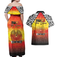 Papua New Guinea 50th Independence Day Couples Matching Off Shoulder Maxi Dress and Hawaiian Shirt One People One Nation One PNG LT05 - Polynesian Pride