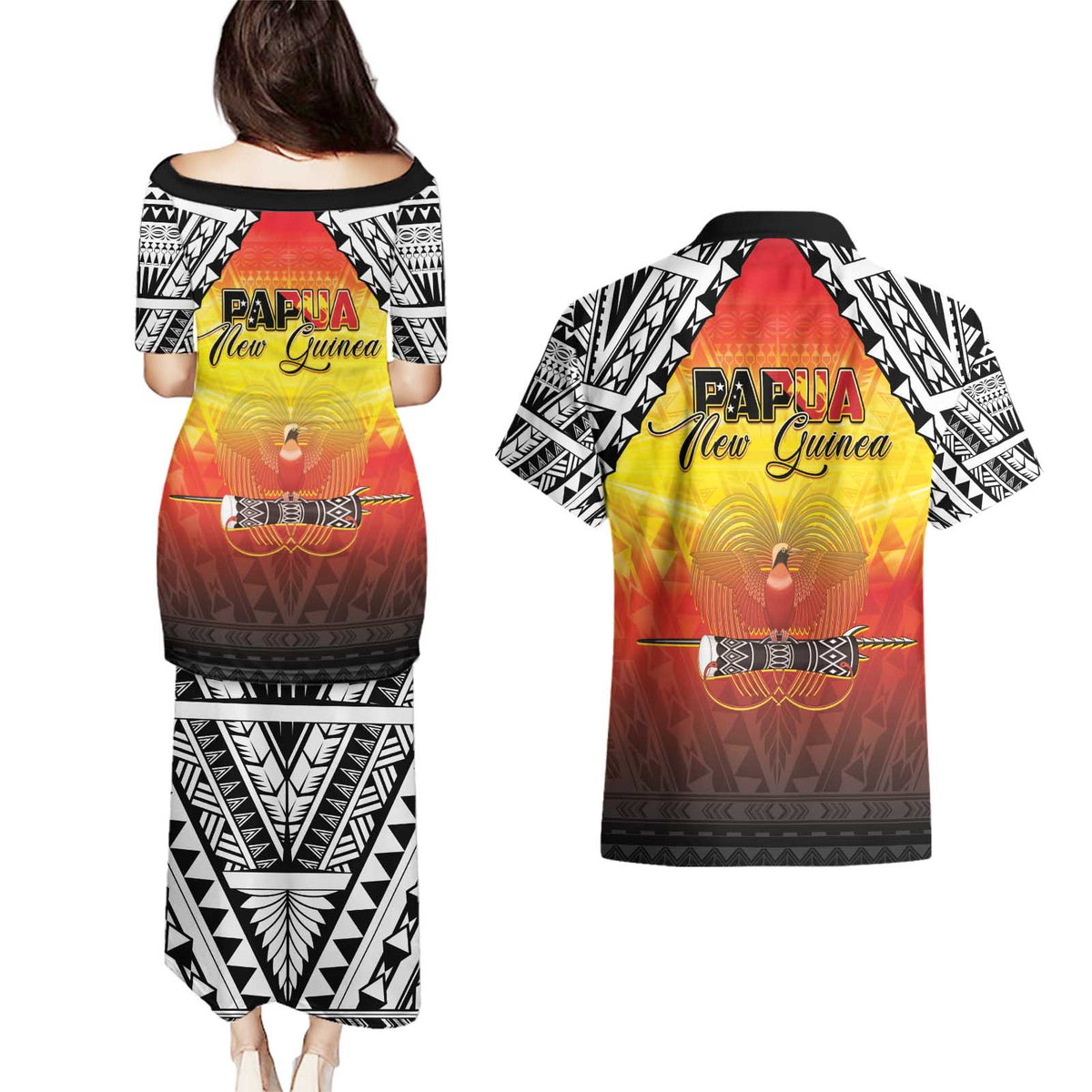 Papua New Guinea 50th Independence Day Couples Matching Puletasi and Hawaiian Shirt One People One Nation One PNG LT05 - Polynesian Pride