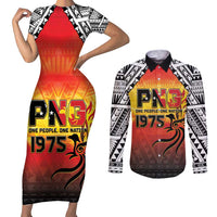Papua New Guinea 50th Independence Day Couples Matching Short Sleeve Bodycon Dress and Long Sleeve Button Shirt One People One Nation One PNG LT05 Yellow - Polynesian Pride