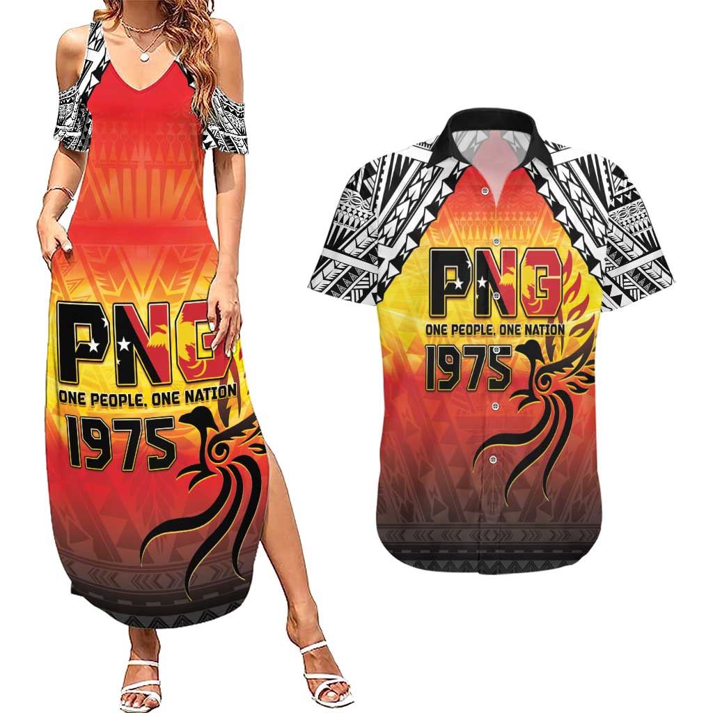 Papua New Guinea 50th Independence Day Couples Matching Summer Maxi Dress and Hawaiian Shirt One People One Nation One PNG LT05 Yellow - Polynesian Pride