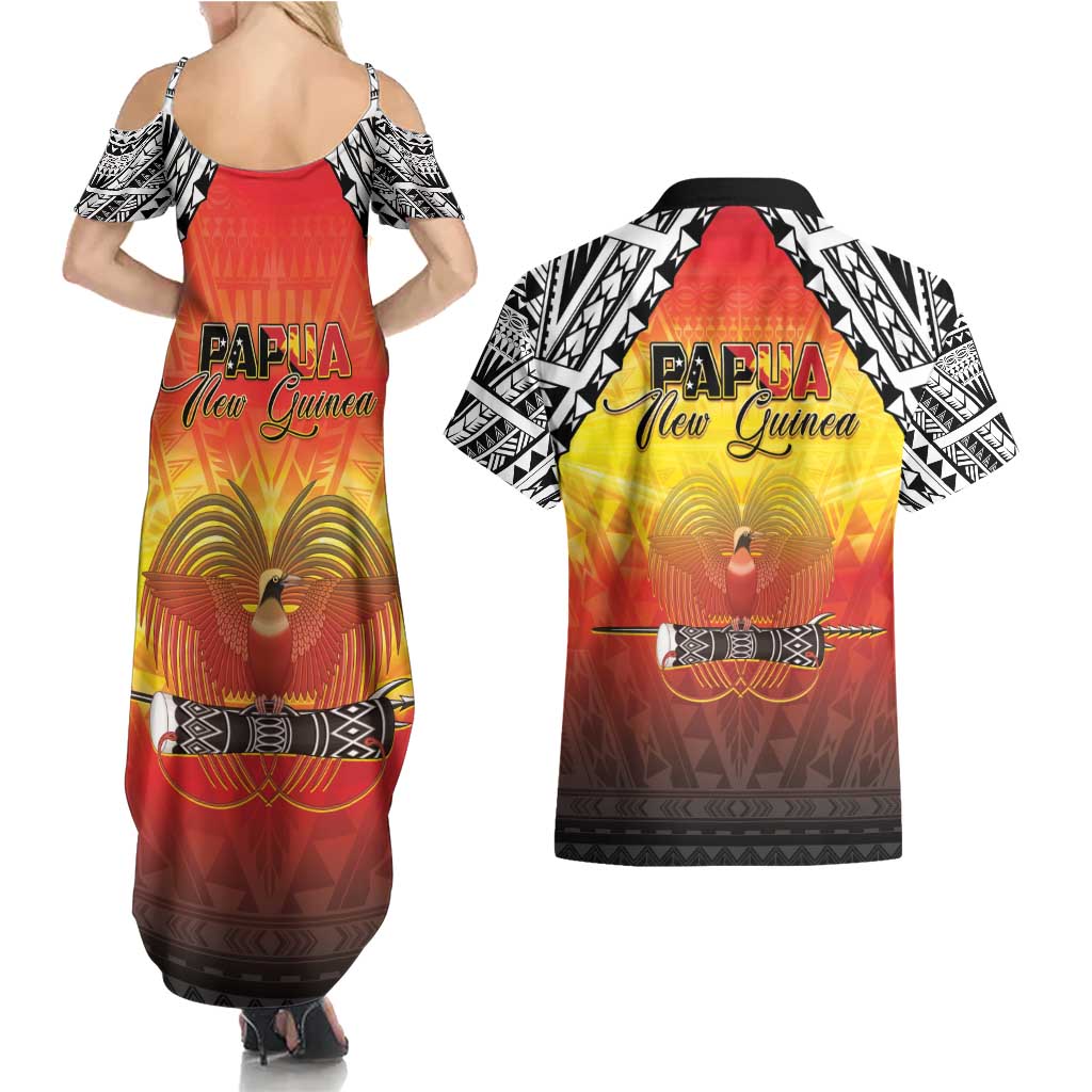 Papua New Guinea 50th Independence Day Couples Matching Summer Maxi Dress and Hawaiian Shirt One People One Nation One PNG LT05 - Polynesian Pride