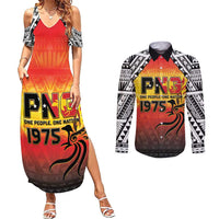 Papua New Guinea 50th Independence Day Couples Matching Summer Maxi Dress and Long Sleeve Button Shirt One People One Nation One PNG LT05 Yellow - Polynesian Pride