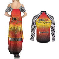 Papua New Guinea 50th Independence Day Couples Matching Summer Maxi Dress and Long Sleeve Button Shirt One People One Nation One PNG LT05 - Polynesian Pride