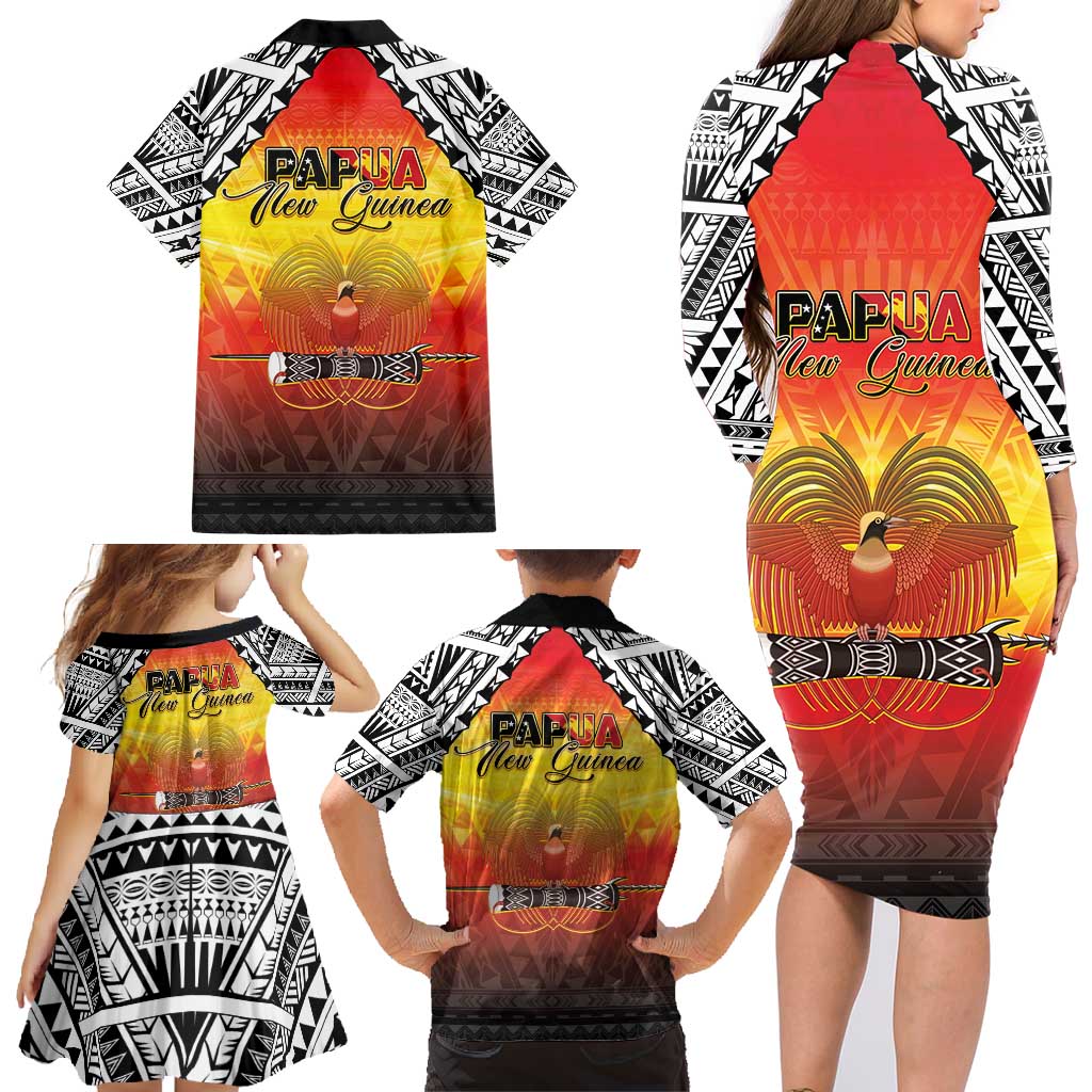 Papua New Guinea 50th Independence Day Family Matching Long Sleeve Bodycon Dress and Hawaiian Shirt One People One Nation One PNG LT05 - Polynesian Pride