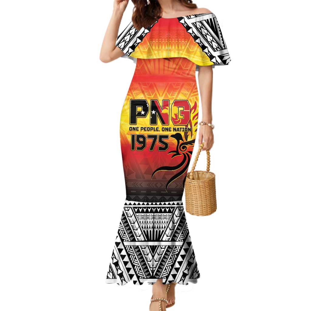 Papua New Guinea 50th Independence Day Family Matching Mermaid Dress and Hawaiian Shirt One People One Nation One PNG LT05 Mom's Dress Yellow - Polynesian Pride