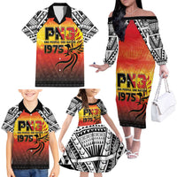 Papua New Guinea 50th Independence Day Family Matching Off The Shoulder Long Sleeve Dress and Hawaiian Shirt One People One Nation One PNG LT05 - Polynesian Pride
