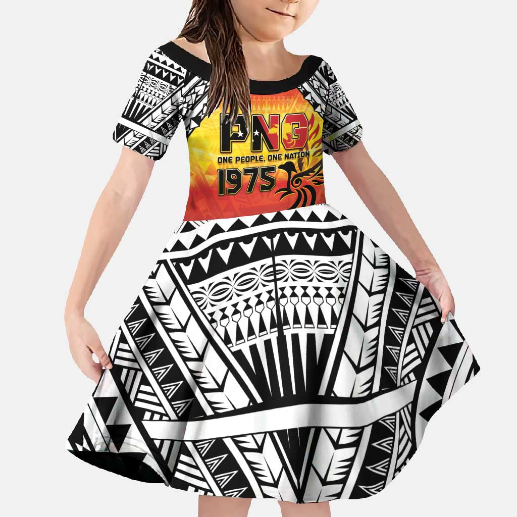 Papua New Guinea 50th Independence Day Family Matching Off Shoulder Maxi Dress and Hawaiian Shirt One People One Nation One PNG LT05 Daughter's Dress Yellow - Polynesian Pride
