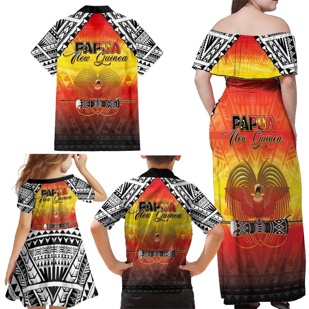 Papua New Guinea 50th Independence Day Family Matching Off Shoulder Maxi Dress and Hawaiian Shirt One People One Nation One PNG LT05 - Polynesian Pride