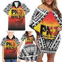Papua New Guinea 50th Independence Day Family Matching Off Shoulder Short Dress and Hawaiian Shirt One People One Nation One PNG LT05 - Polynesian Pride