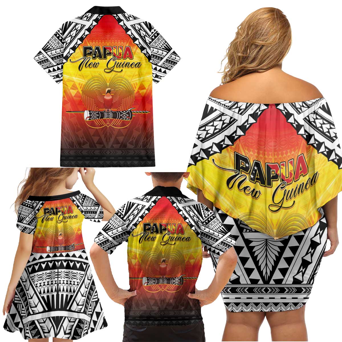 Papua New Guinea 50th Independence Day Family Matching Off Shoulder Short Dress and Hawaiian Shirt One People One Nation One PNG LT05 - Polynesian Pride