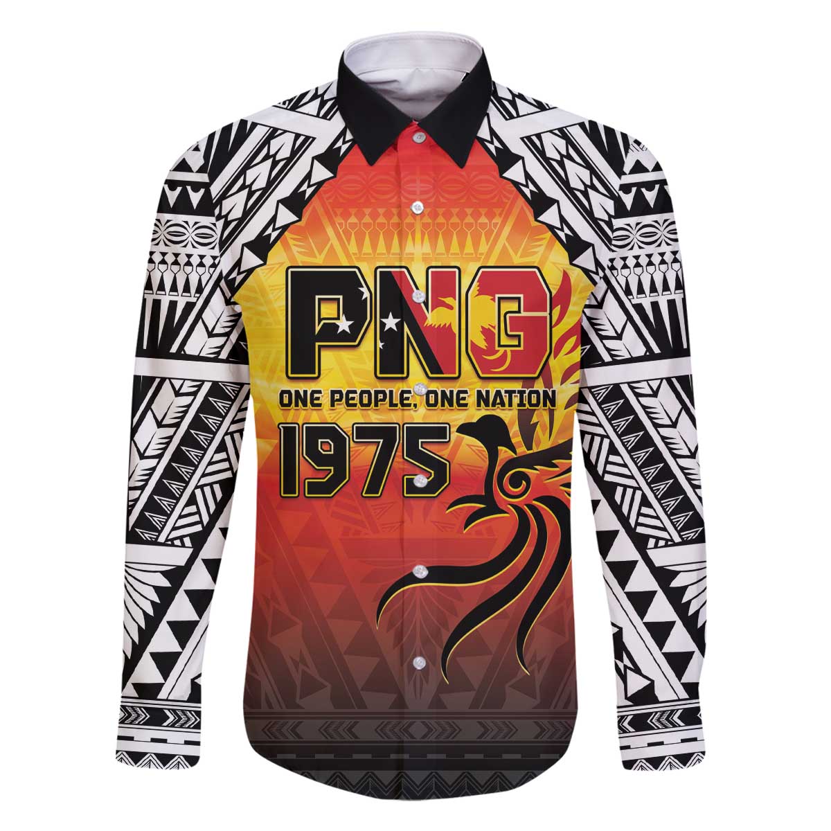 Papua New Guinea 50th Independence Day Family Matching Off Shoulder Short Dress and Hawaiian Shirt One People One Nation One PNG LT05 Dad's Shirt - Long Sleeve Yellow - Polynesian Pride