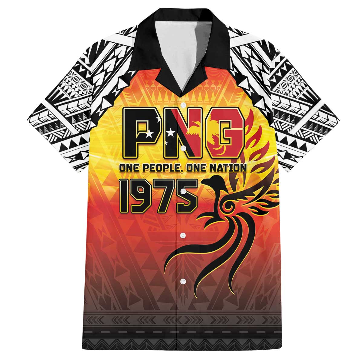 Papua New Guinea 50th Independence Day Family Matching Puletasi and Hawaiian Shirt One People One Nation One PNG LT05 Dad's Shirt - Short Sleeve Yellow - Polynesian Pride