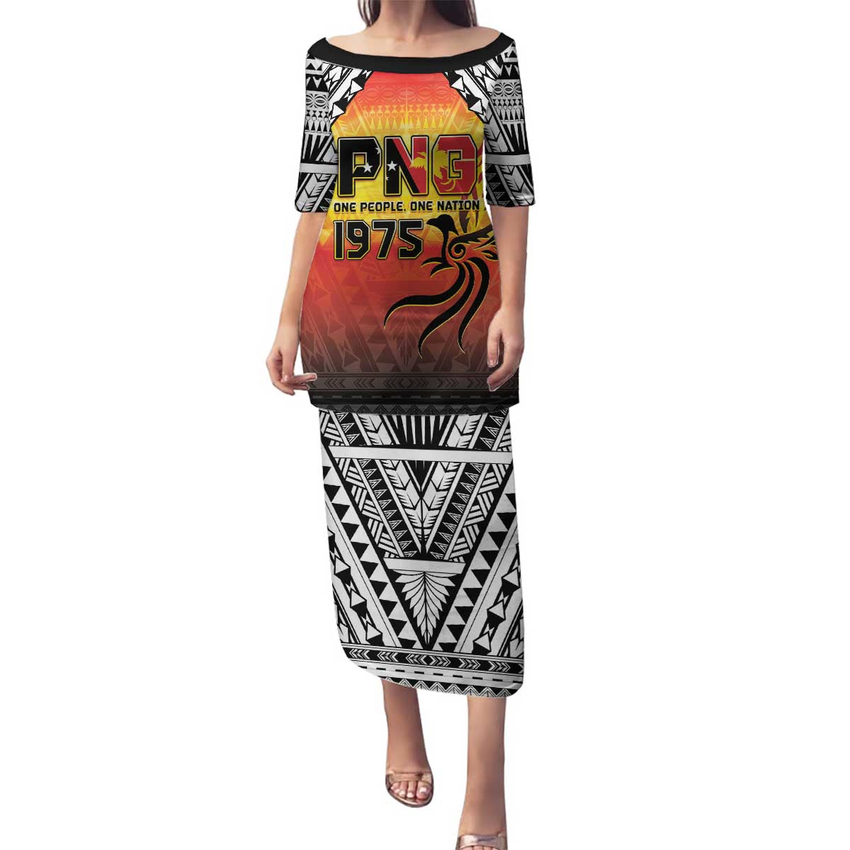 Papua New Guinea 50th Independence Day Family Matching Puletasi and Hawaiian Shirt One People One Nation One PNG LT05 Mom's Dress Yellow - Polynesian Pride