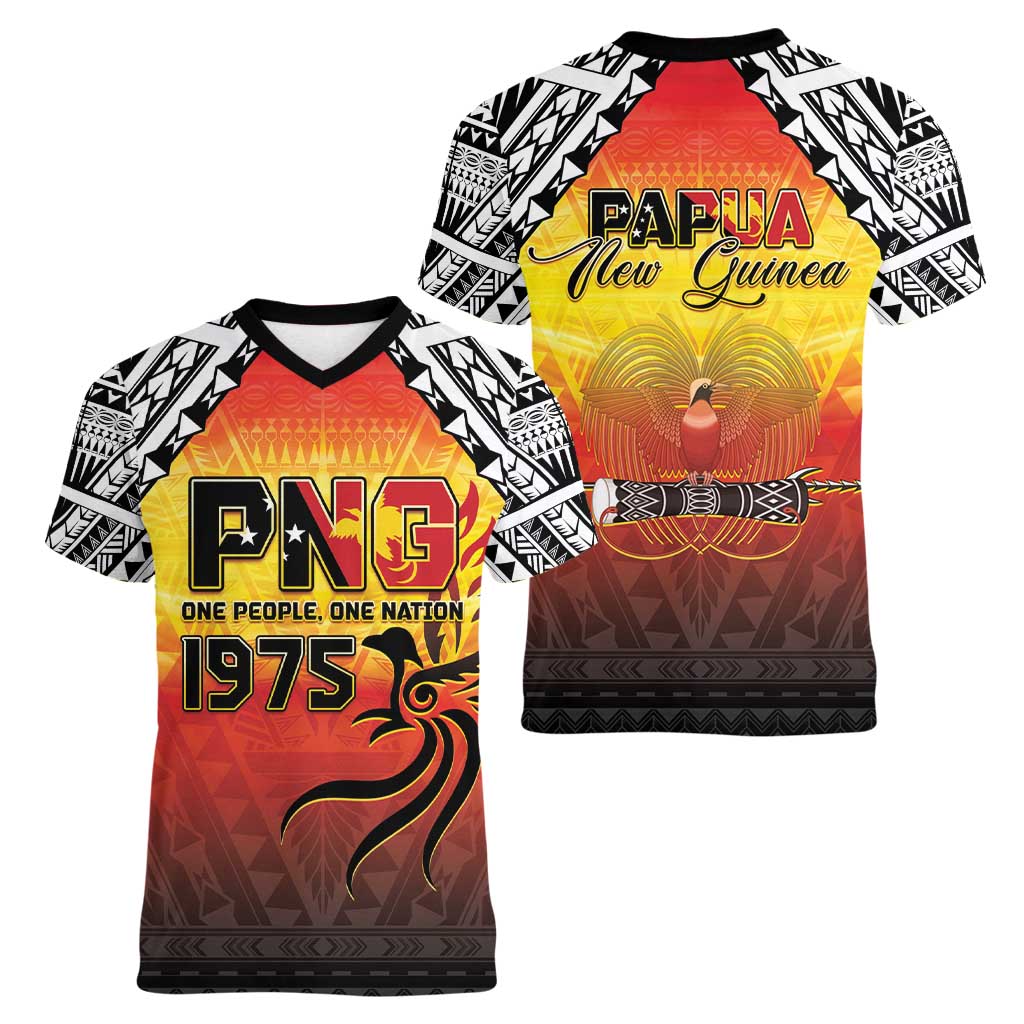 Papua New Guinea 50th Independence Day Women V-Neck T-Shirt One People One Nation One PNG LT05 - Polynesian Pride