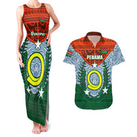 Vanuatu Penama Province Couples Matching Tank Maxi Dress and Hawaiian Shirt Vanuatuan Coat Of Arms Polynesian Pattern LT05 Green - Polynesian Pride