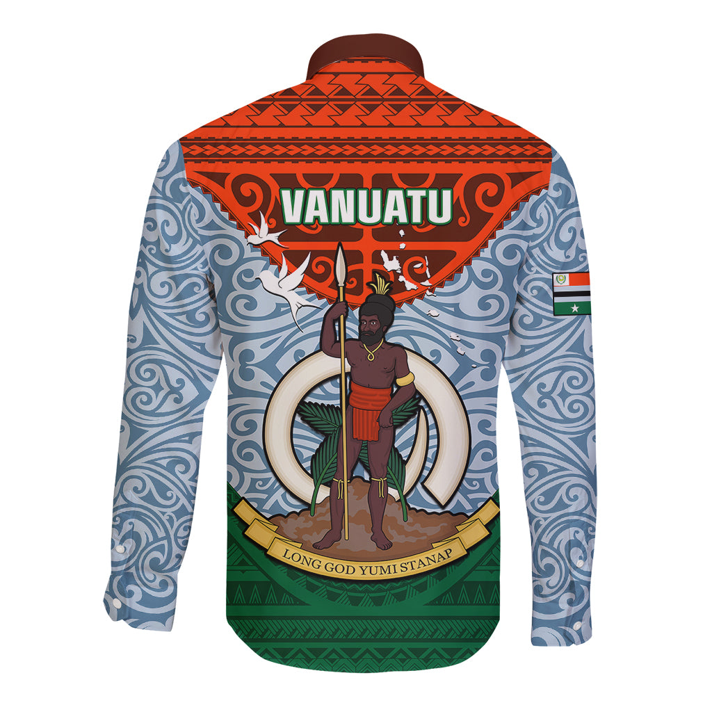 Vanuatu Penama Province Long Sleeve Button Shirt Vanuatuan Coat Of Arms Polynesian Pattern LT05 - Polynesian Pride