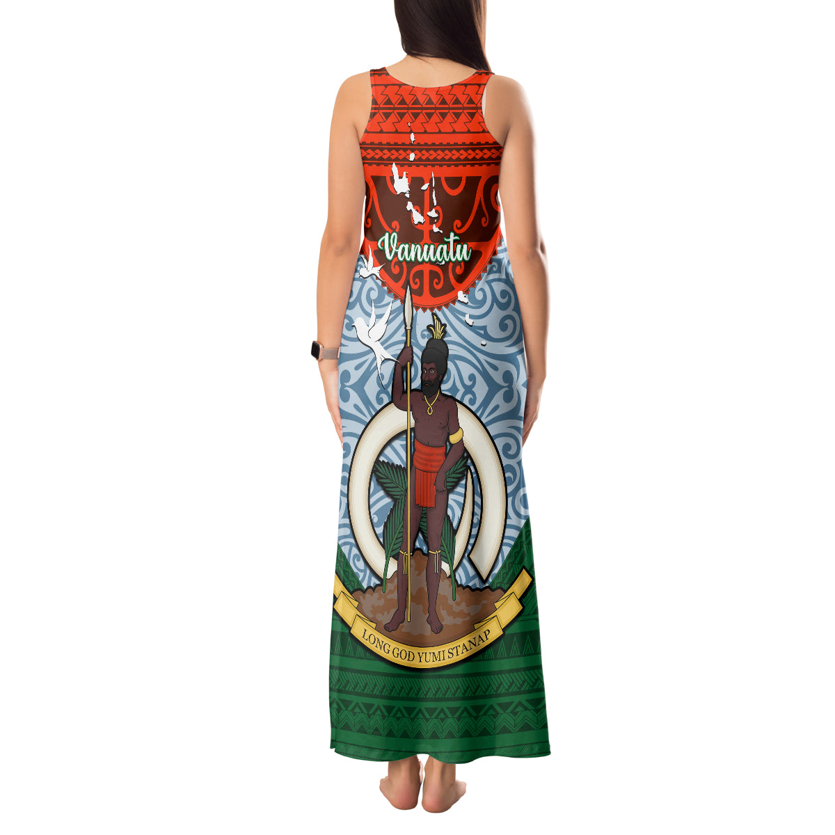 Vanuatu Penama Province Tank Maxi Dress Vanuatuan Coat Of Arms Polynesian Pattern LT05 - Polynesian Pride