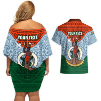 Personalized Vanuatu Penama Province Couples Matching Off Shoulder Short Dress and Hawaiian Shirt Vanuatuan Coat Of Arms Polynesian Pattern LT05 - Polynesian Pride