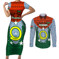 Personalized Vanuatu Penama Province Couples Matching Short Sleeve Bodycon Dress and Long Sleeve Button Shirts Vanuatuan Coat Of Arms Polynesian Pattern LT05 Green - Polynesian Pride