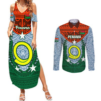 Personalized Vanuatu Penama Province Couples Matching Summer Maxi Dress and Long Sleeve Button Shirts Vanuatuan Coat Of Arms Polynesian Pattern LT05 Green - Polynesian Pride