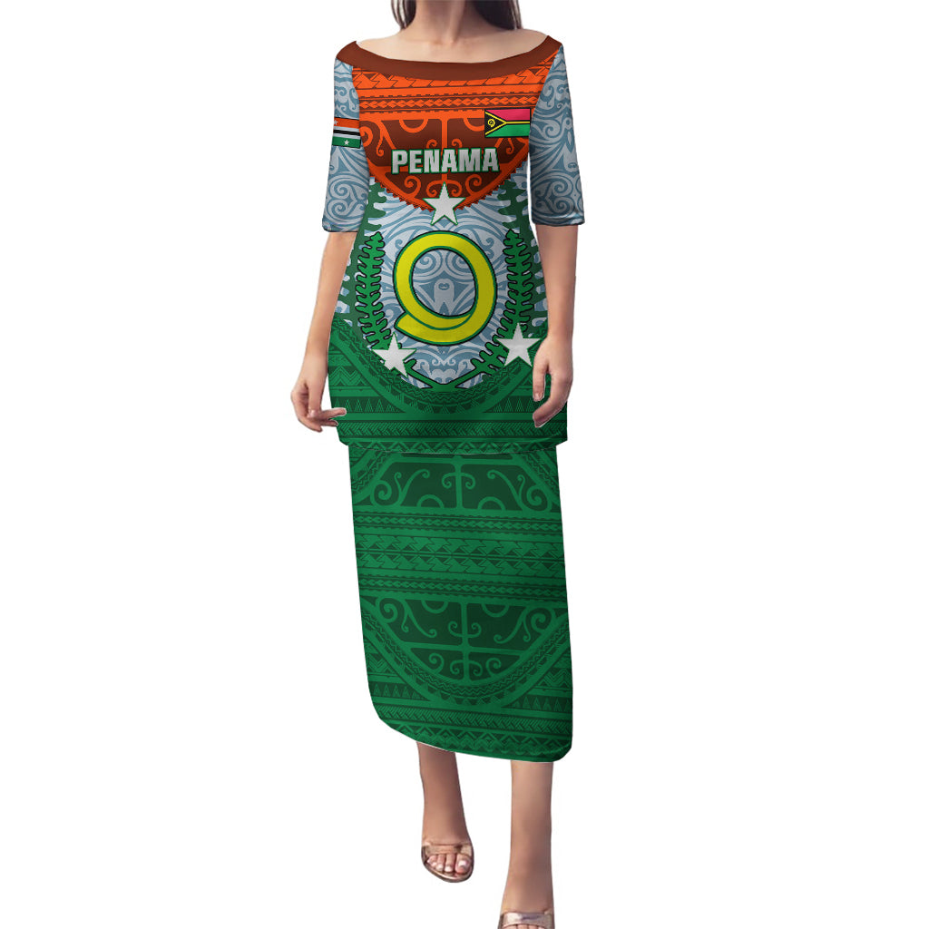 Personalized Vanuatu Penama Province Puletasi Vanuatuan Coat Of Arms Polynesian Pattern LT05 Long Dress Green - Polynesian Pride