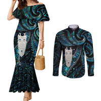 New Zealand Aotearoa Couples Matching Mermaid Dress and Long Sleeve Button Shirt Maori Tane Te Waiora Paua Shell Glitter Turquoise LT05 Turquoise - Polynesian Pride