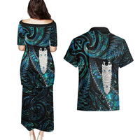New Zealand Aotearoa Couples Matching Puletasi and Hawaiian Shirt Maori Tane Te Waiora Paua Shell Glitter Turquoise LT05 - Polynesian Pride