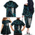 New Zealand Aotearoa Family Matching Off The Shoulder Long Sleeve Dress and Hawaiian Shirt Maori Tane Te Waiora Paua Shell Glitter Turquoise