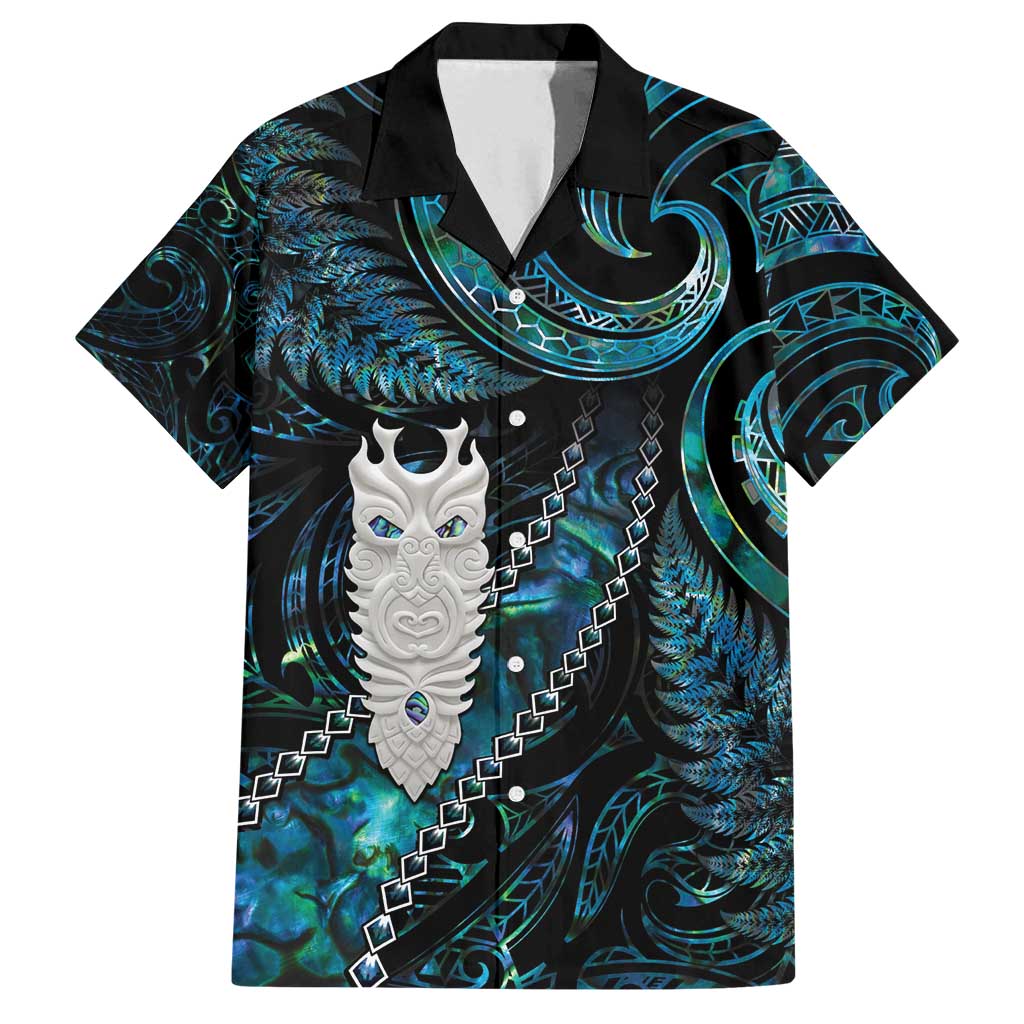 New Zealand Aotearoa Family Matching Summer Maxi Dress and Hawaiian Shirt Maori Tane Te Waiora Paua Shell Glitter Turquoise LT05 Dad's Shirt - Short Sleeve Turquoise - Polynesian Pride
