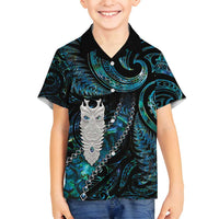New Zealand Aotearoa Family Matching Summer Maxi Dress and Hawaiian Shirt Maori Tane Te Waiora Paua Shell Glitter Turquoise LT05 Son's Shirt Turquoise - Polynesian Pride