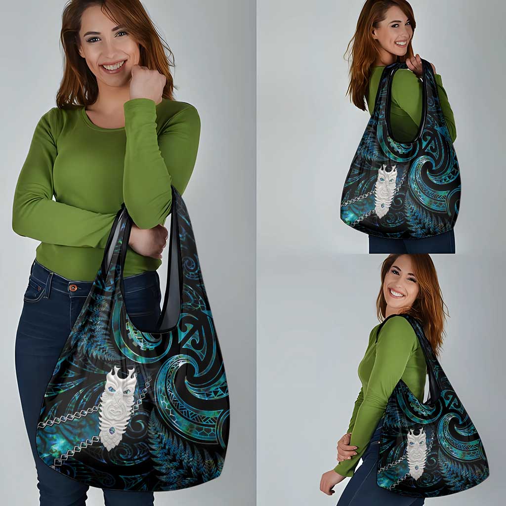 New Zealand Aotearoa Grocery Bag Maori Tane Te Waiora Paua Shell Glitter Turquoise