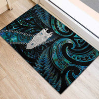 New Zealand Aotearoa Rubber Doormat Maori Tane Te Waiora Paua Shell Glitter Turquoise