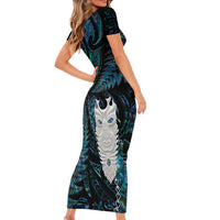 New Zealand Aotearoa Short Sleeve Bodycon Dress Maori Tane Te Waiora Paua Shell Glitter Turquoise LT05 - Polynesian Pride