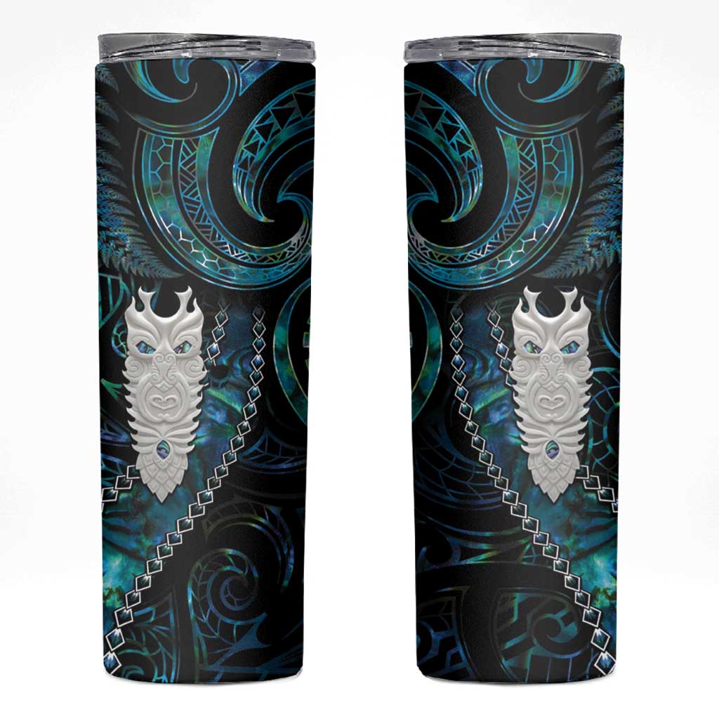 New Zealand Aotearoa Skinny Tumbler Maori Tane Te Waiora Paua Shell Glitter Turquoise LT05 Turquoise - Polynesian Pride