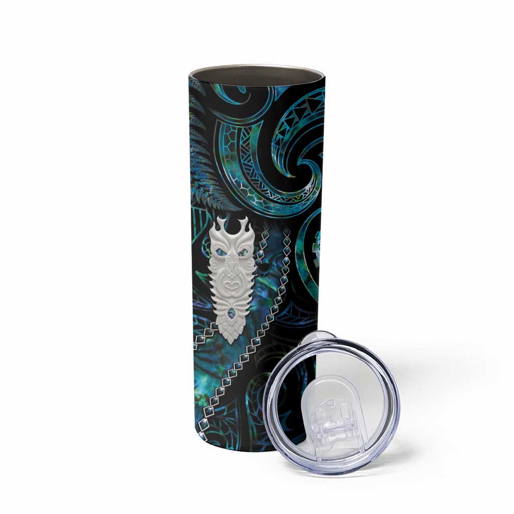 New Zealand Aotearoa Skinny Tumbler Maori Tane Te Waiora Paua Shell Glitter Turquoise LT05 - Polynesian Pride