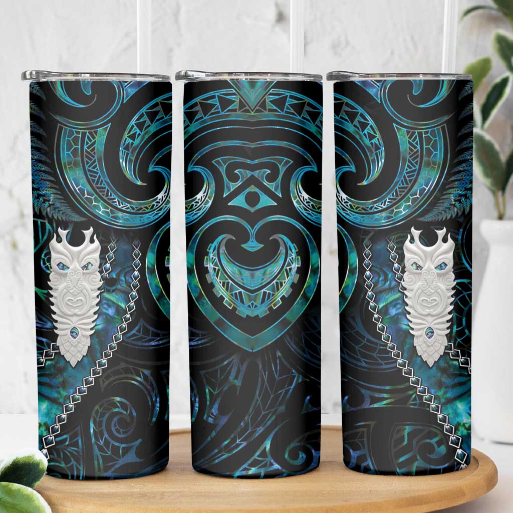 New Zealand Aotearoa Skinny Tumbler Maori Tane Te Waiora Paua Shell Glitter Turquoise LT05 - Polynesian Pride