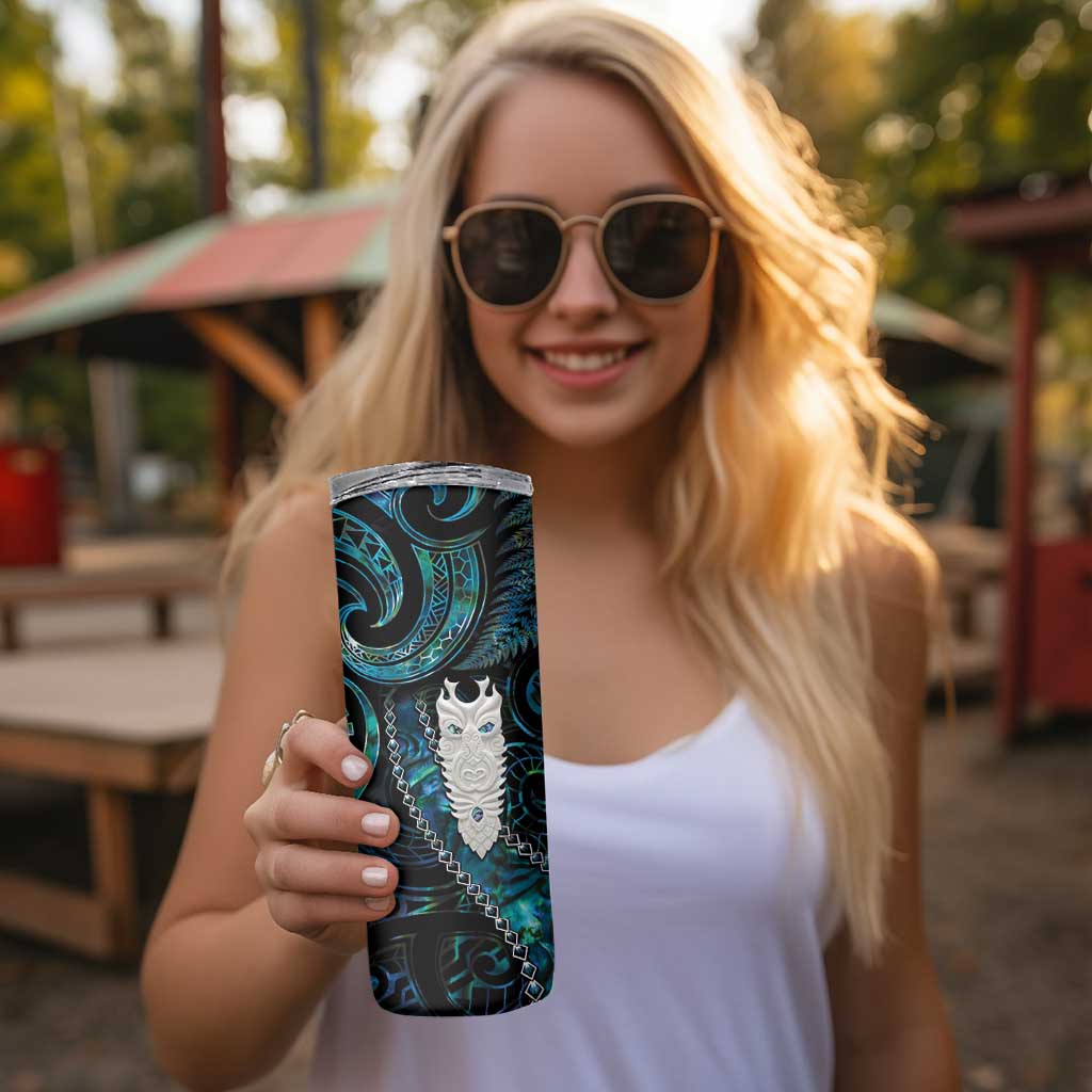 New Zealand Aotearoa Skinny Tumbler Maori Tane Te Waiora Paua Shell Glitter Turquoise LT05 - Polynesian Pride