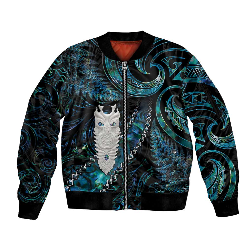 New Zealand Aotearoa Sleeve Zip Bomber Jacket Maori Tane Te Waiora Paua Shell Glitter Turquoise LT05 Unisex Turquoise - Polynesian Pride