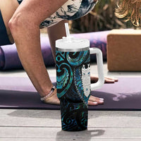 New Zealand Aotearoa Tumbler With Handle Maori Tane Te Waiora Paua Shell Glitter Turquoise